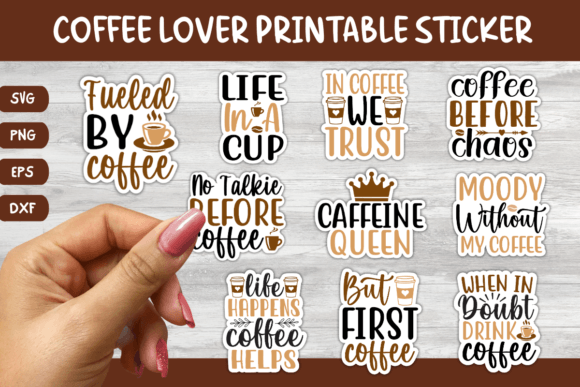 Download 10 Printable Coffee Quote Sticker Bundle - Premium Bundle