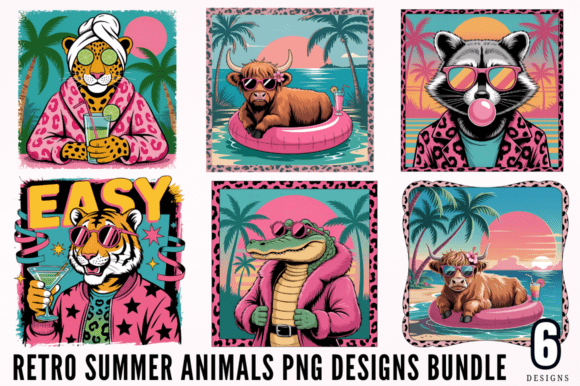 Download Animals Retro Summer PNG Designs Bundle - Retro summer png Collection